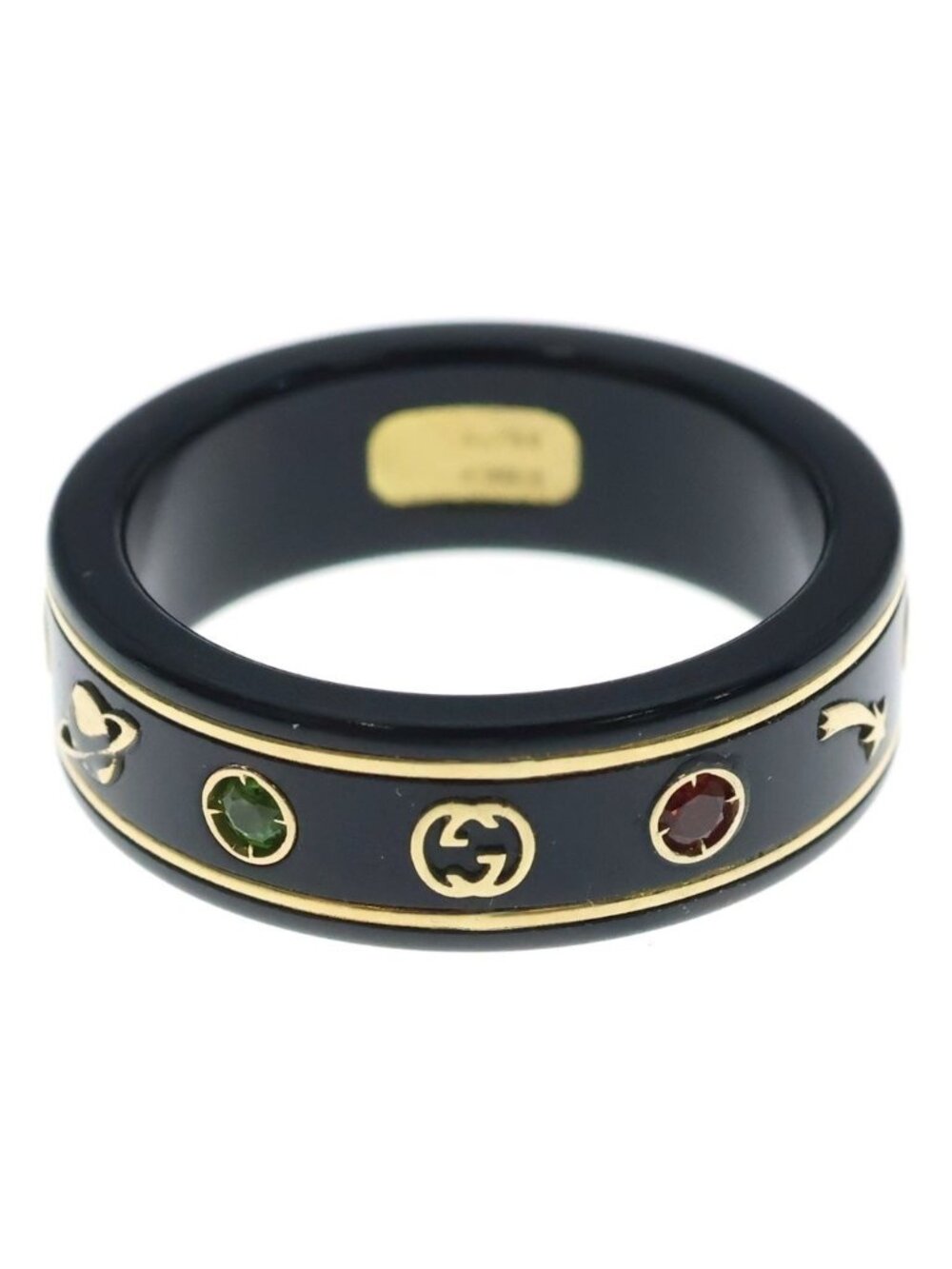 Gucci 18k Gold Gemstone Icon Black Citic Corundum Ring Multi